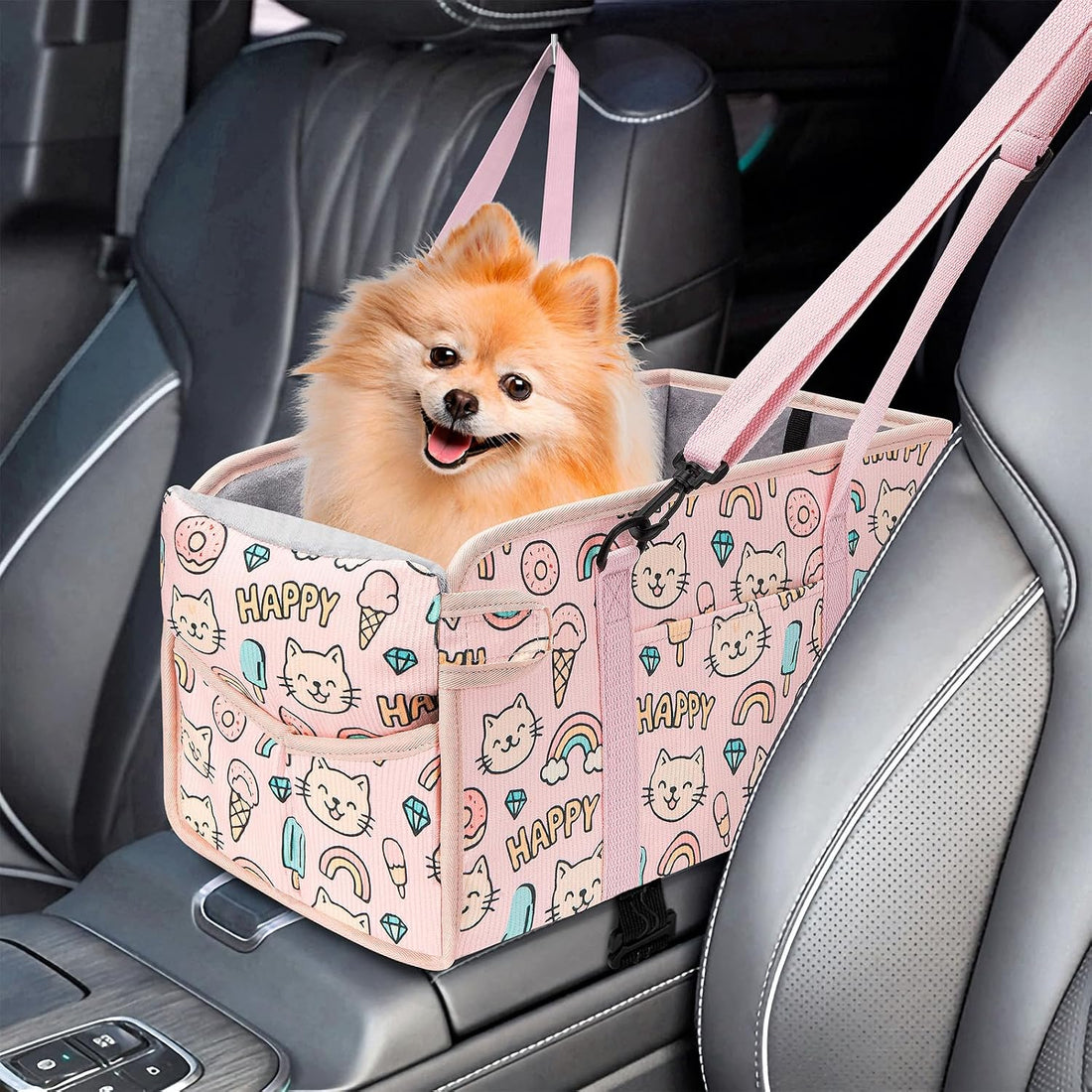 Console Dog Car Seat for Small Dogs, Foldable Booster Seat