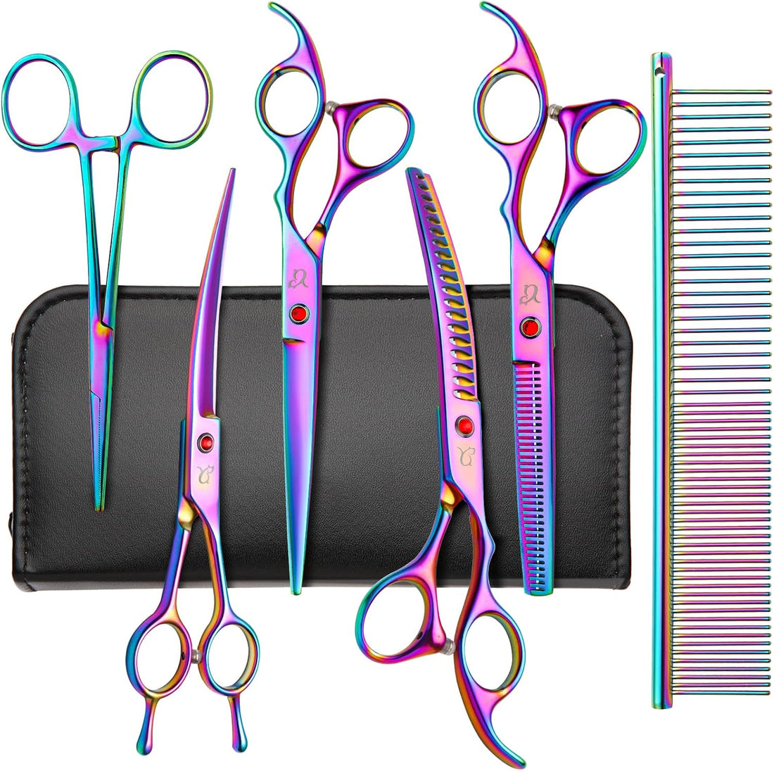 Dog Grooming Scissors-7" Dog Grooming Shears Set 6PCS Rainbow