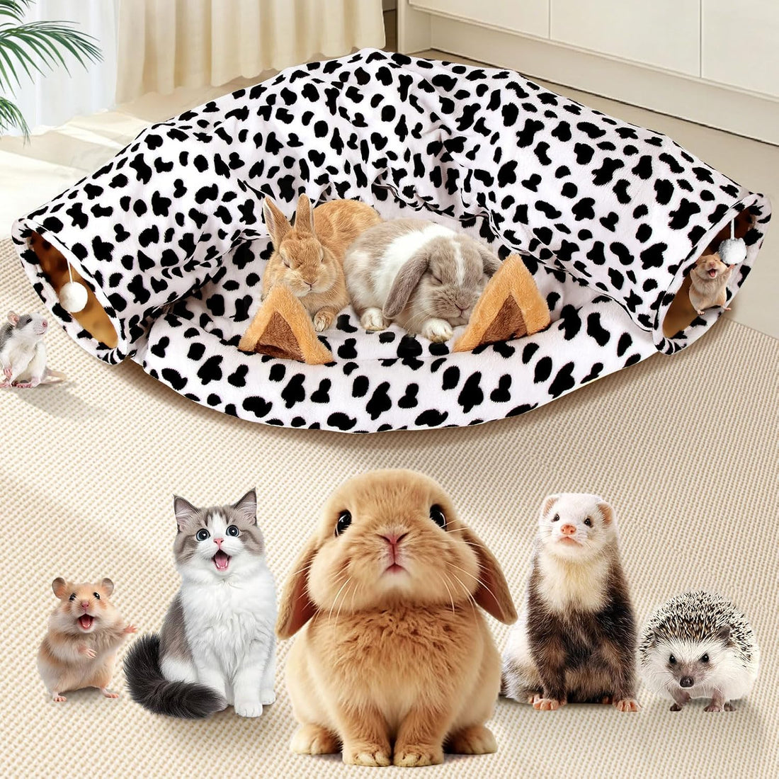Spardar 2-in-1 Bunny Tunnel Bed, with Removable Mat Hideout