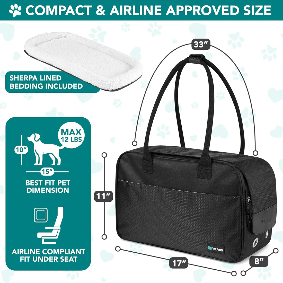 PetAmi Small Dog Purse Carrier with Pockets, Airline Approved