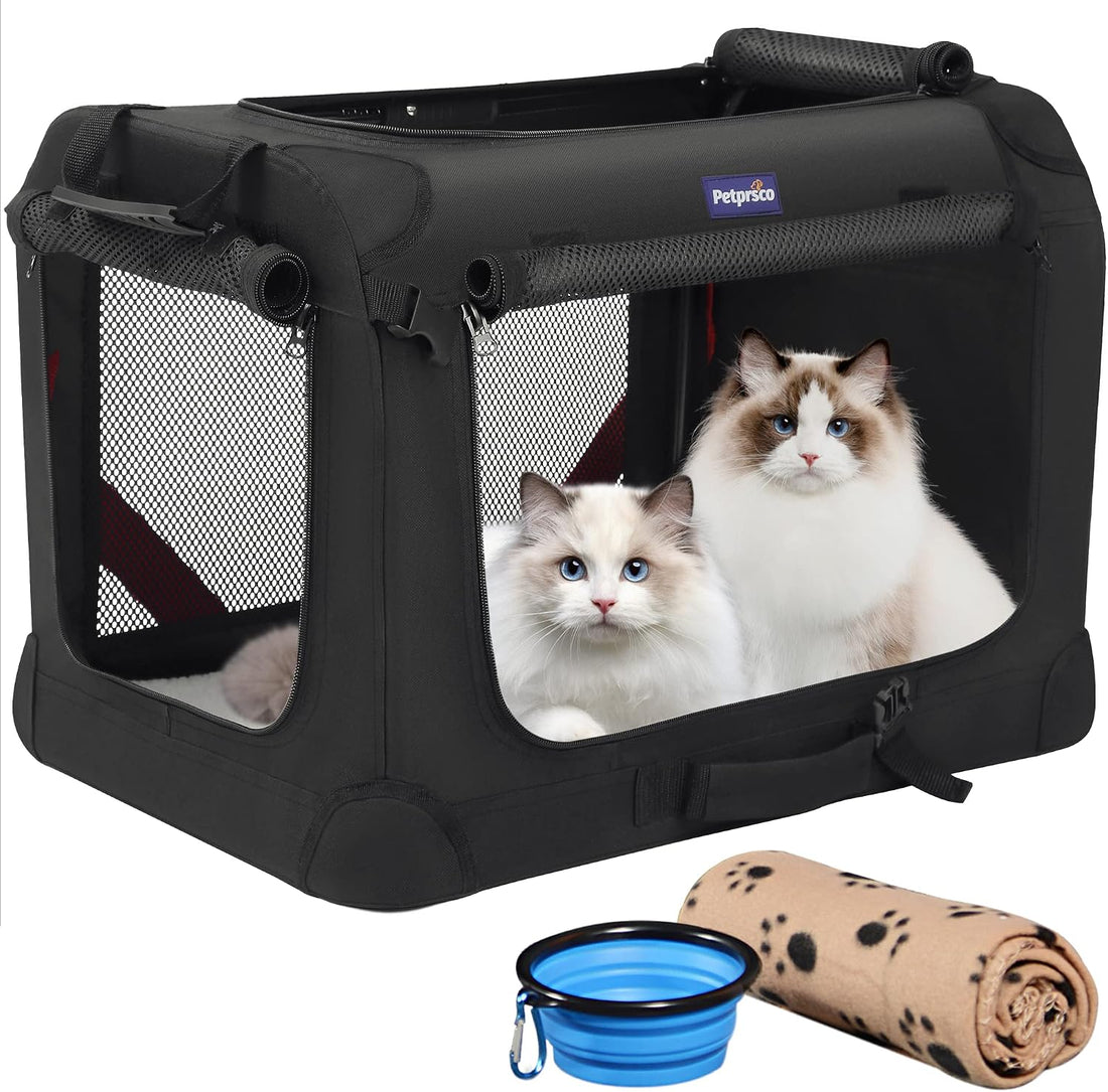 Petprsco Large Cat Carrier for 2 Cats/Small Dogs 24"x17"x17" for Car