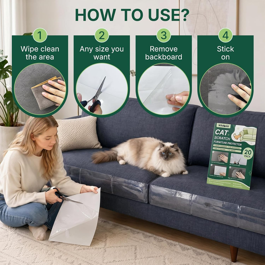 Cat Scratch Furniture Protector No Pins Self Adhesive