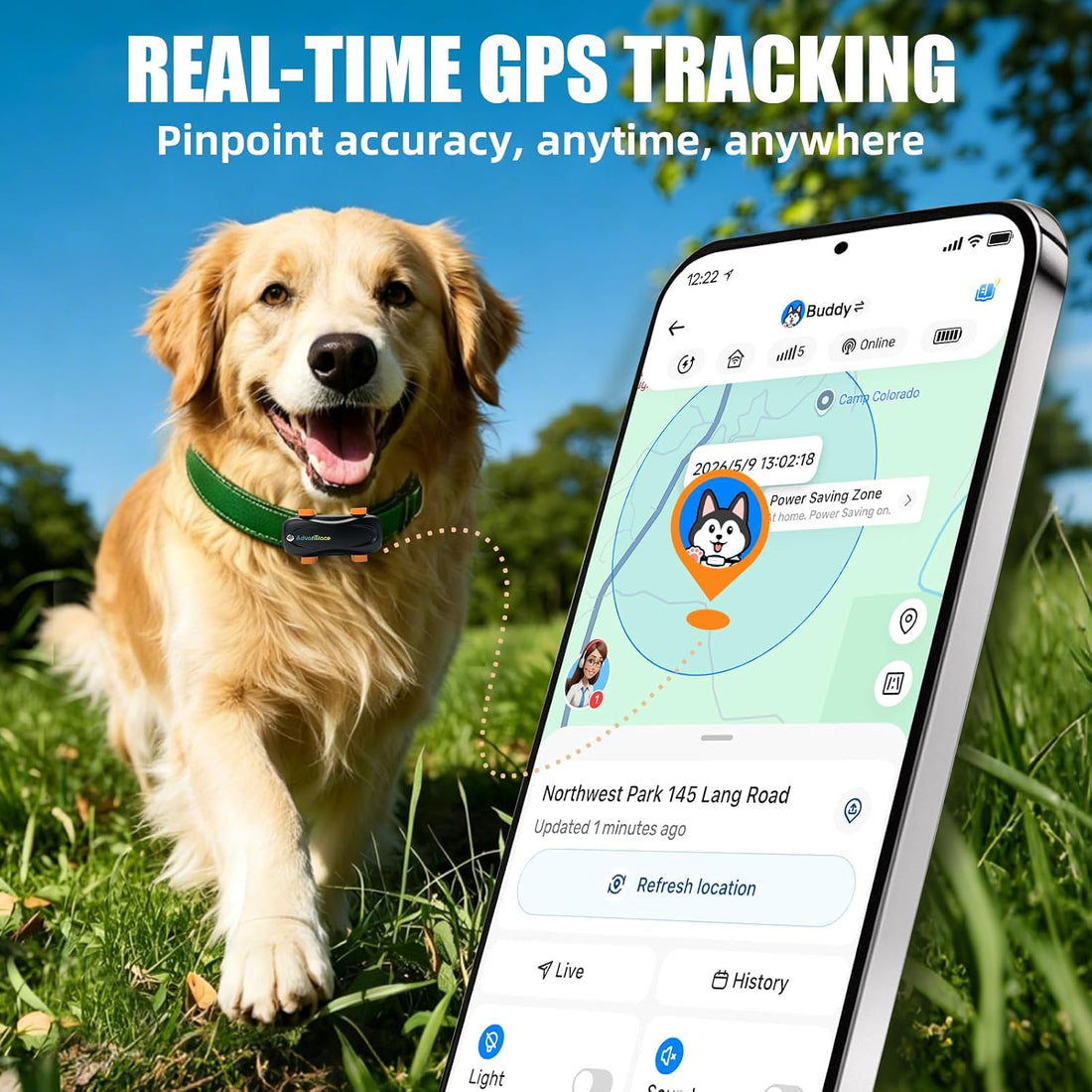 Dog GPS Tracker, Virtual Fence & AI Health Monitor, Waterproof