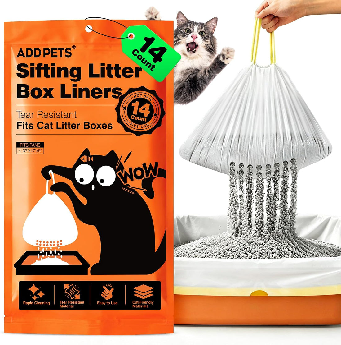 ADDPETS Sifting Litter Box Liners 14 Count,Precision Holes,Quick Clean
