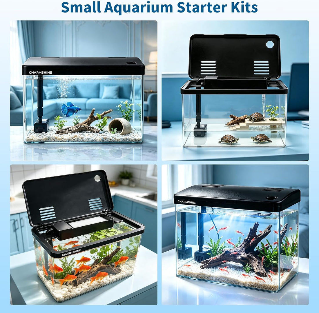 Betta Aquarium Starter Complete Kit,4 Gal Integrated Lid Small Fish