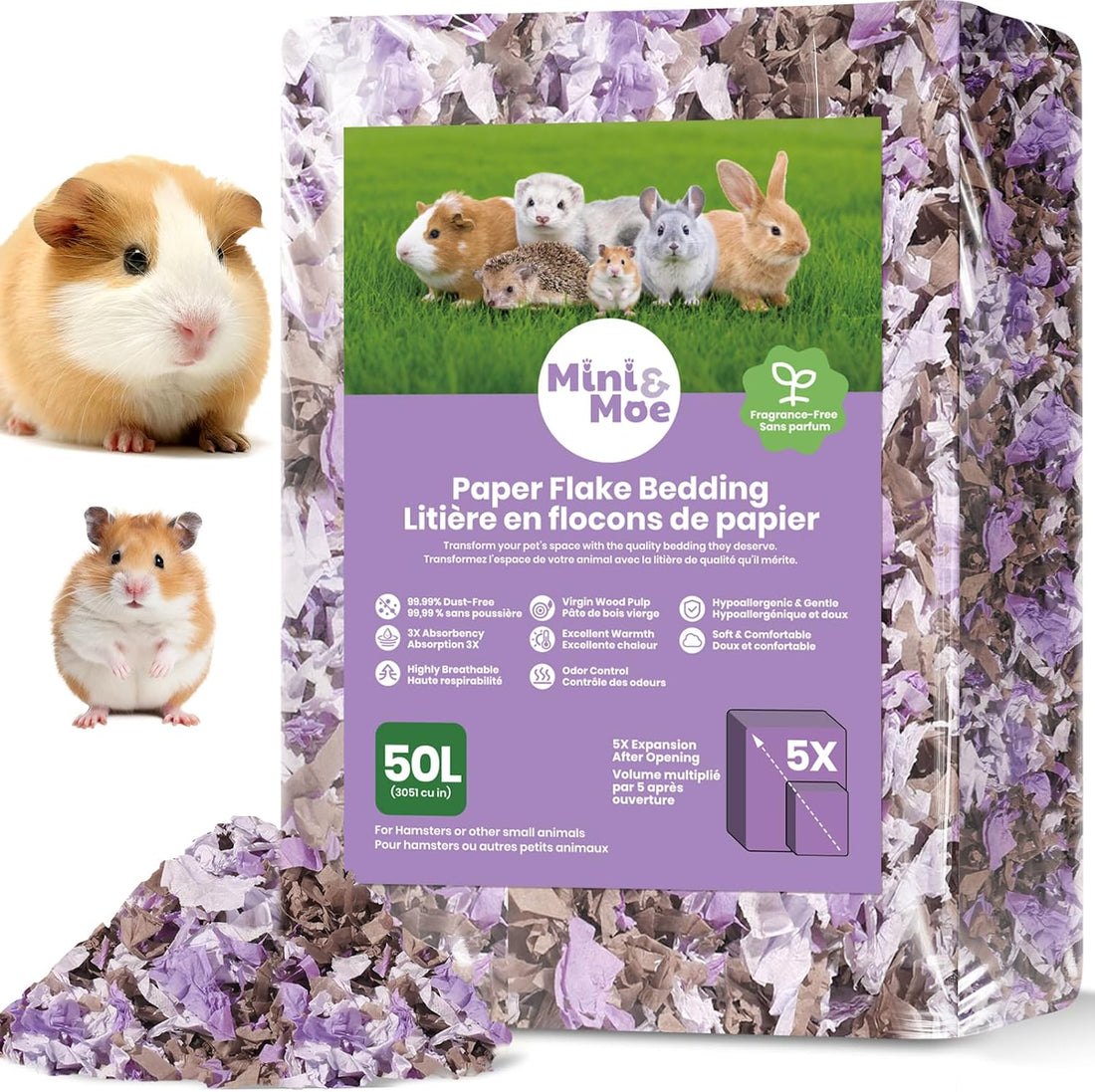 Hamster Bedding 50L Guinea Pig Paper Bedding Odor Control 99%