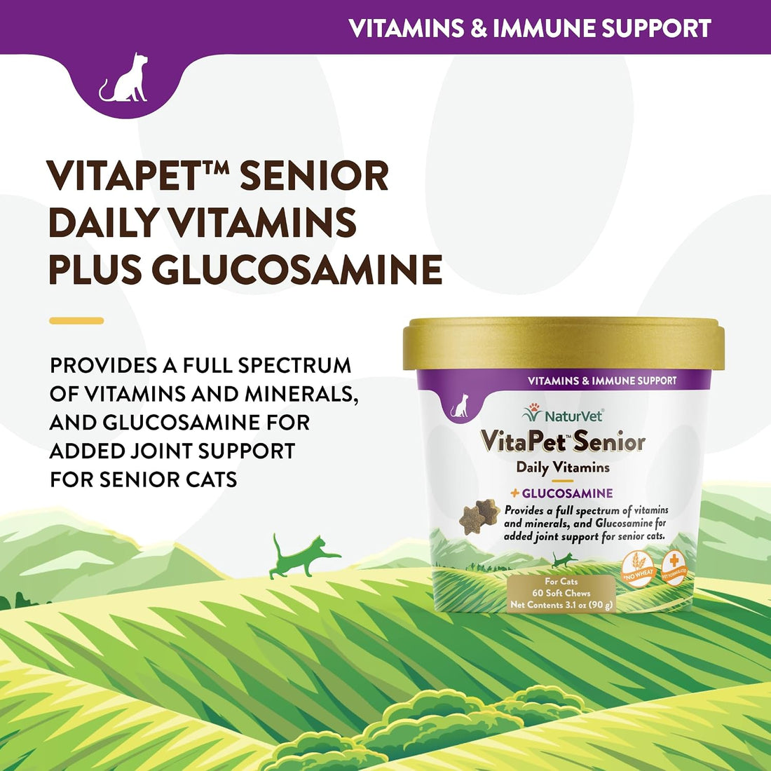 NaturVet VitaPet Senior Daily Vitamins Supplement for Cats - 60 Ct