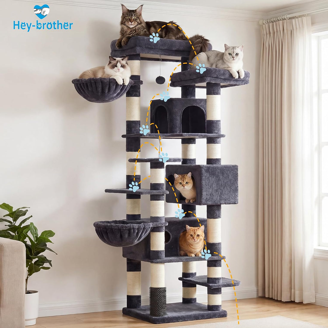 Hey-brother Cat Tree, 74 inches Multi-Level XL Large Cat Tower
