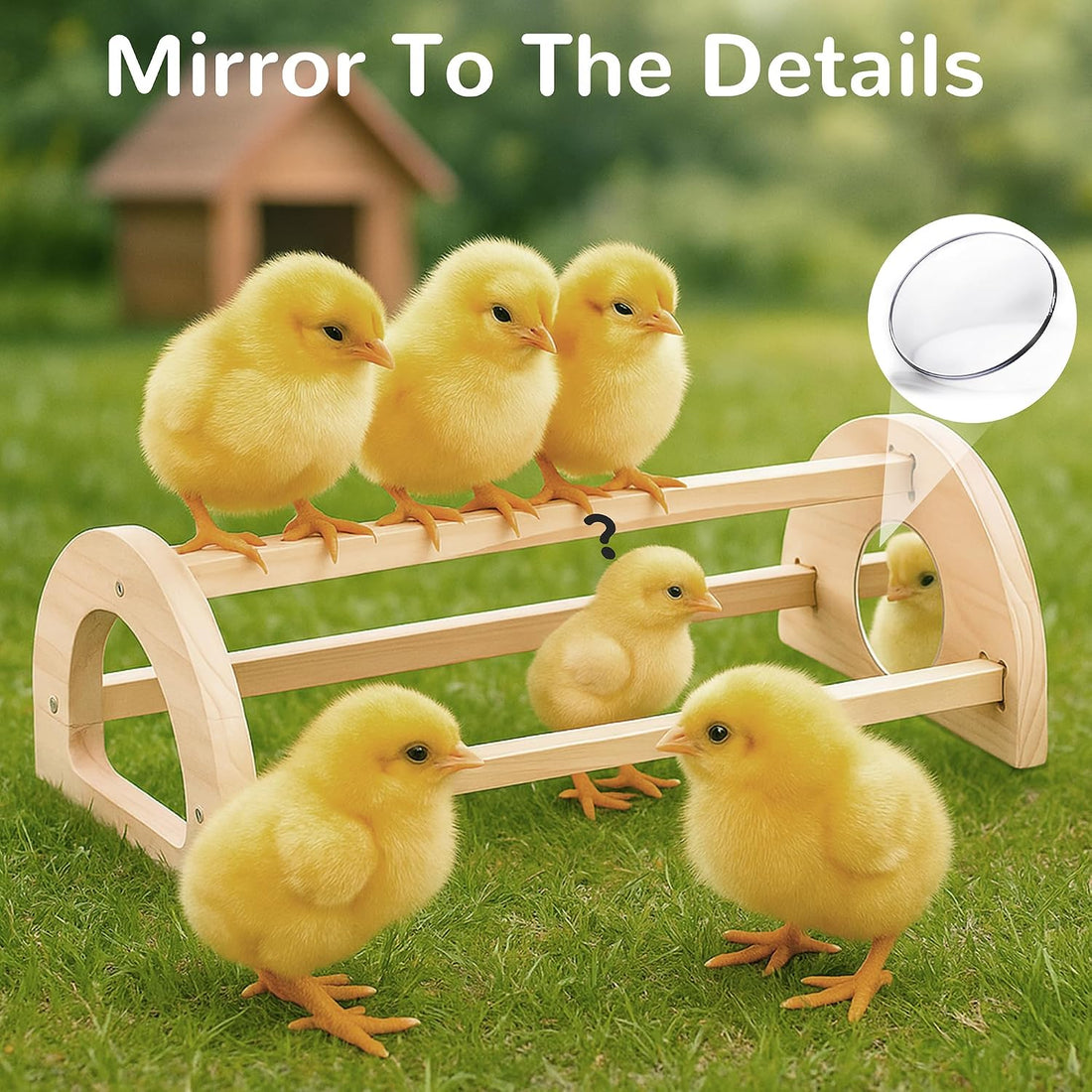 Chicken Roosting Perch Bar - Large Pine Wood with Mirror, Outdoor Use