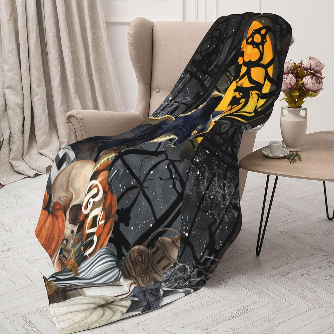 Gothic Blanket Vintage Halloween Black Cat Blankets 30"x 40" for Couch