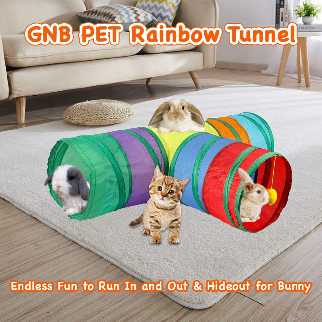 Rabbit Toys, Bunny Tunnels & Tubes, Collapsible 3 Way Rabbit Hideout