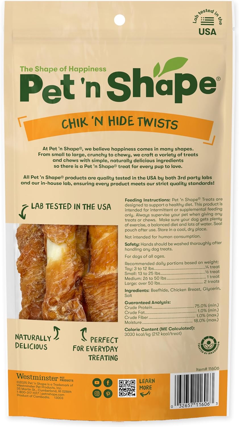 Pet 'n Shape Chik 'n Hide Twists, Chicken Wrapped Rawhide Treats