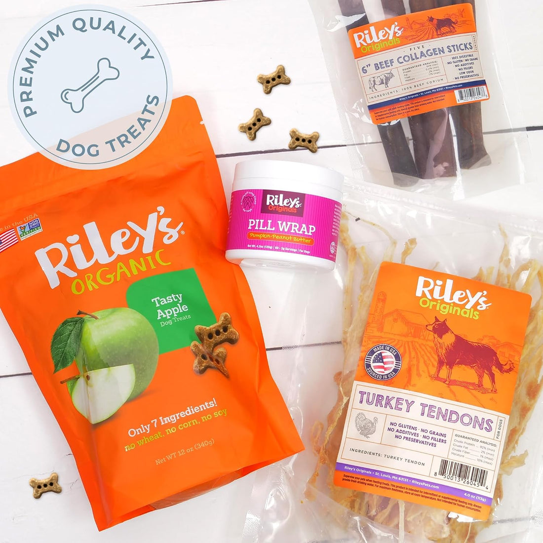 Riley's 12" Beef Collagen Sticks for Dogs - 100% Natural Beef - 5ct