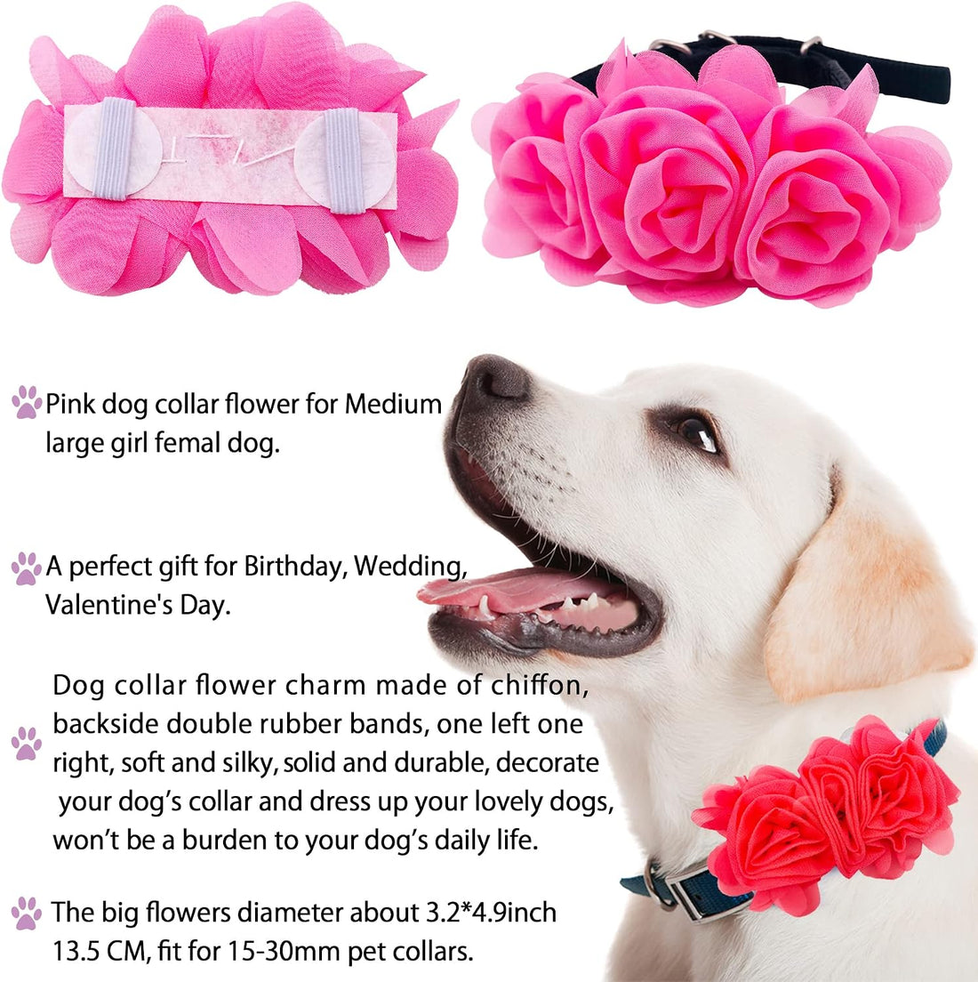 4PCS Dog Collar Flower Pink Attachment Bow Slider Charm for Large Dog