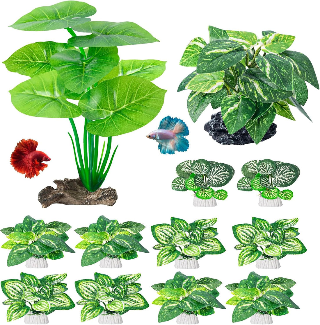CousDUoBe 12 Pcs Betta Fish Tank Decor，Silk Aquarium Plants Green
