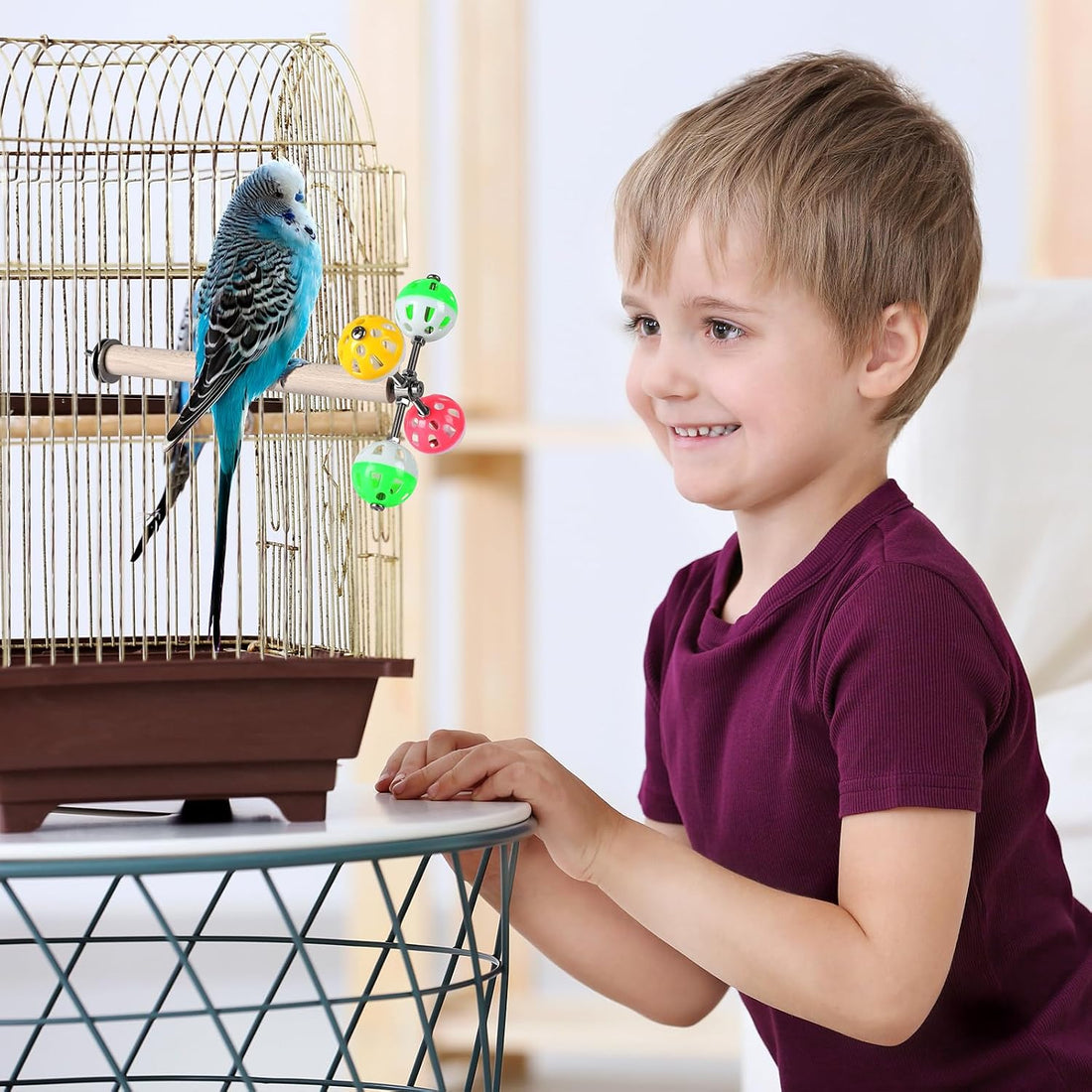 Teniinet Stand Perch Toy with Rotating Balls for Birds, 1Pcs