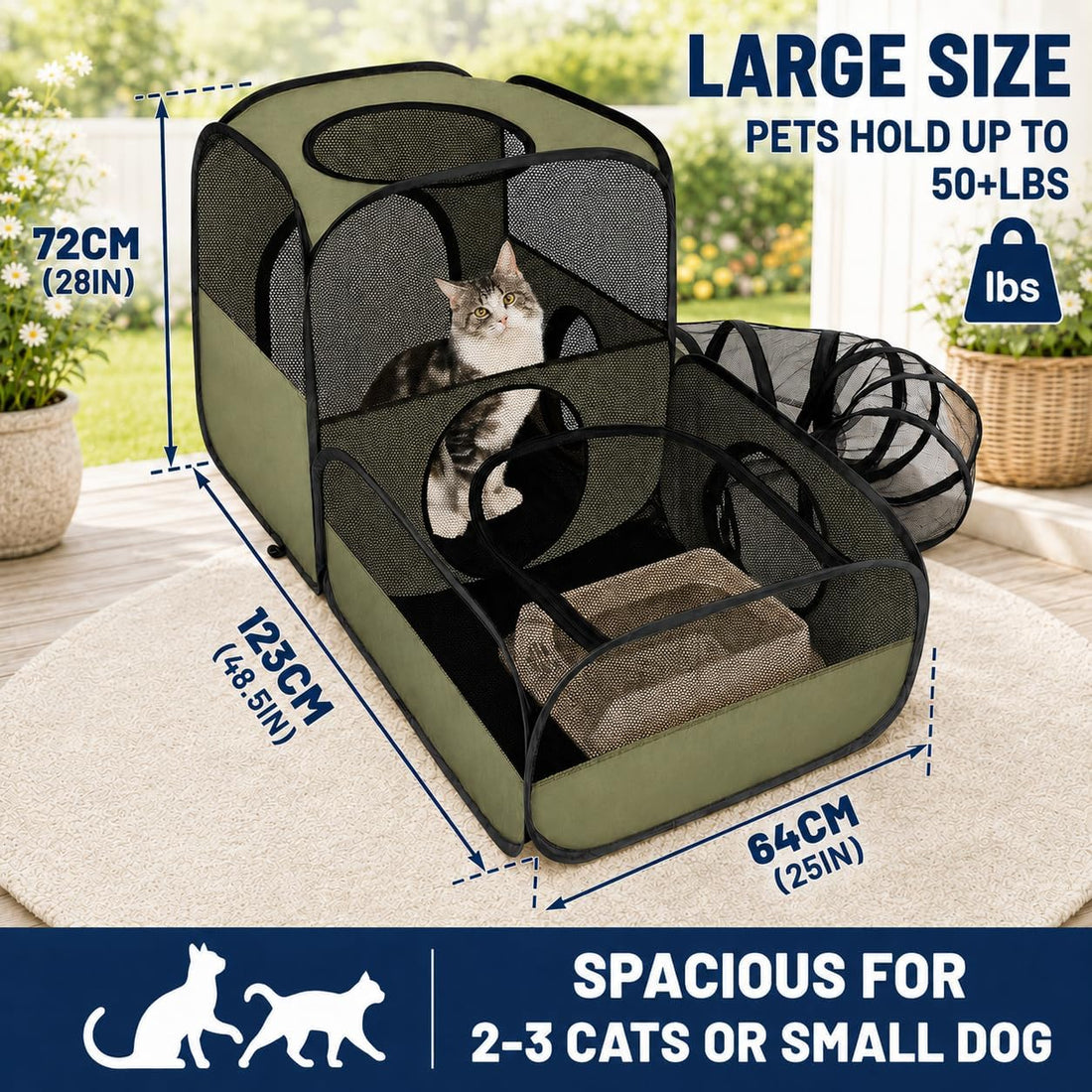 Cat Playpen with Tunnel, Foldable Indoor & Outdoor Cat Enclosure