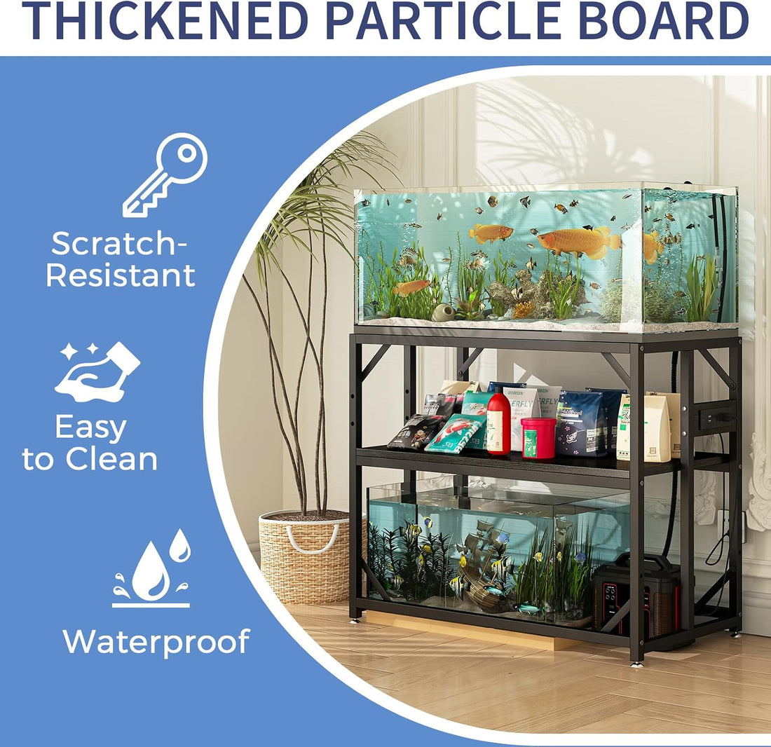METYERRY 40 Gallon Fish Tank Stand with Power Outlet,Adjustable Shelf