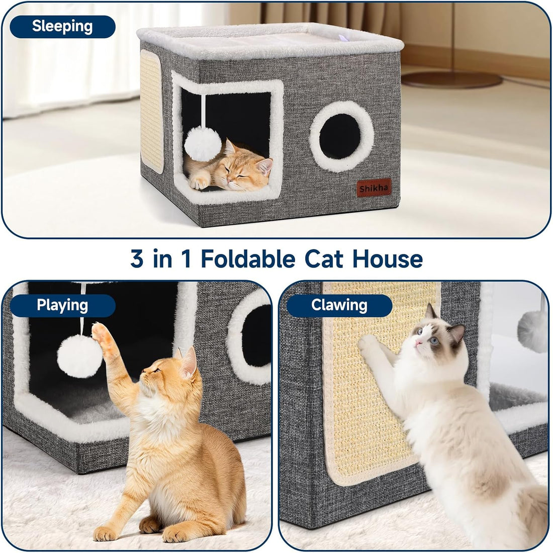 Shikha Cat Beds for Indoor Cats, Large Cat Cave with Cozy Condo