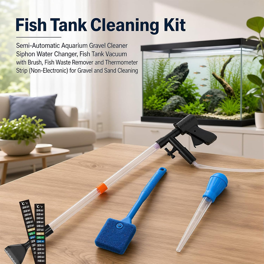Aquarium Gravel Cleaner Kit, Semi-Automatic Siphon for Fish Tanks