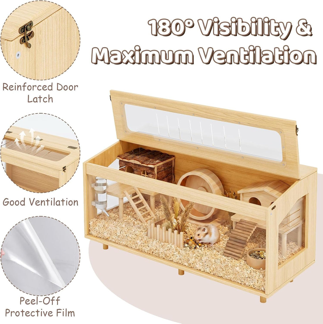 Wooden Hamster Cage with Acrylic Board Base, 39.4"