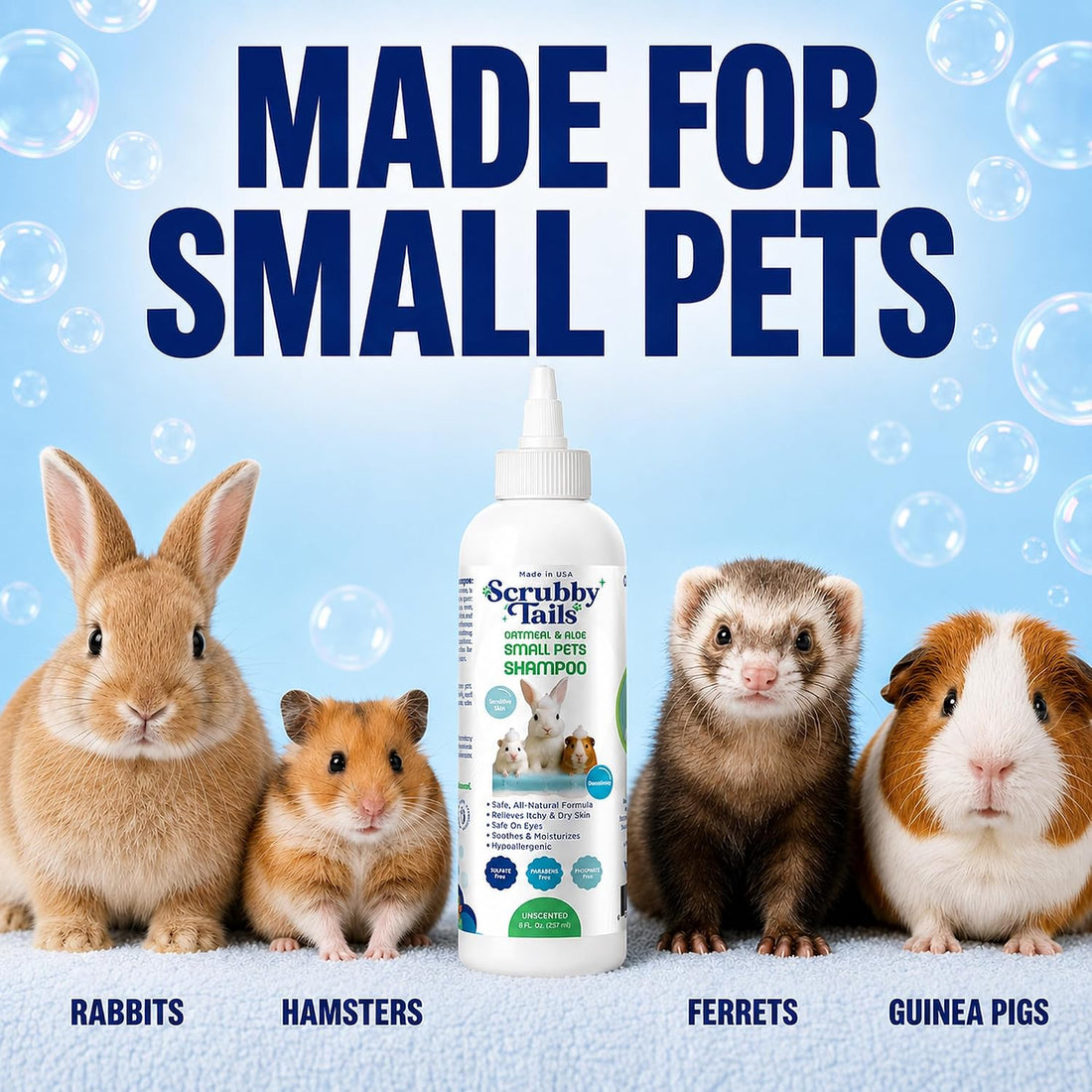 Natural Oatmeal & Aloe Vera Small Pets Shampoo for Guinea Pig, Bunny