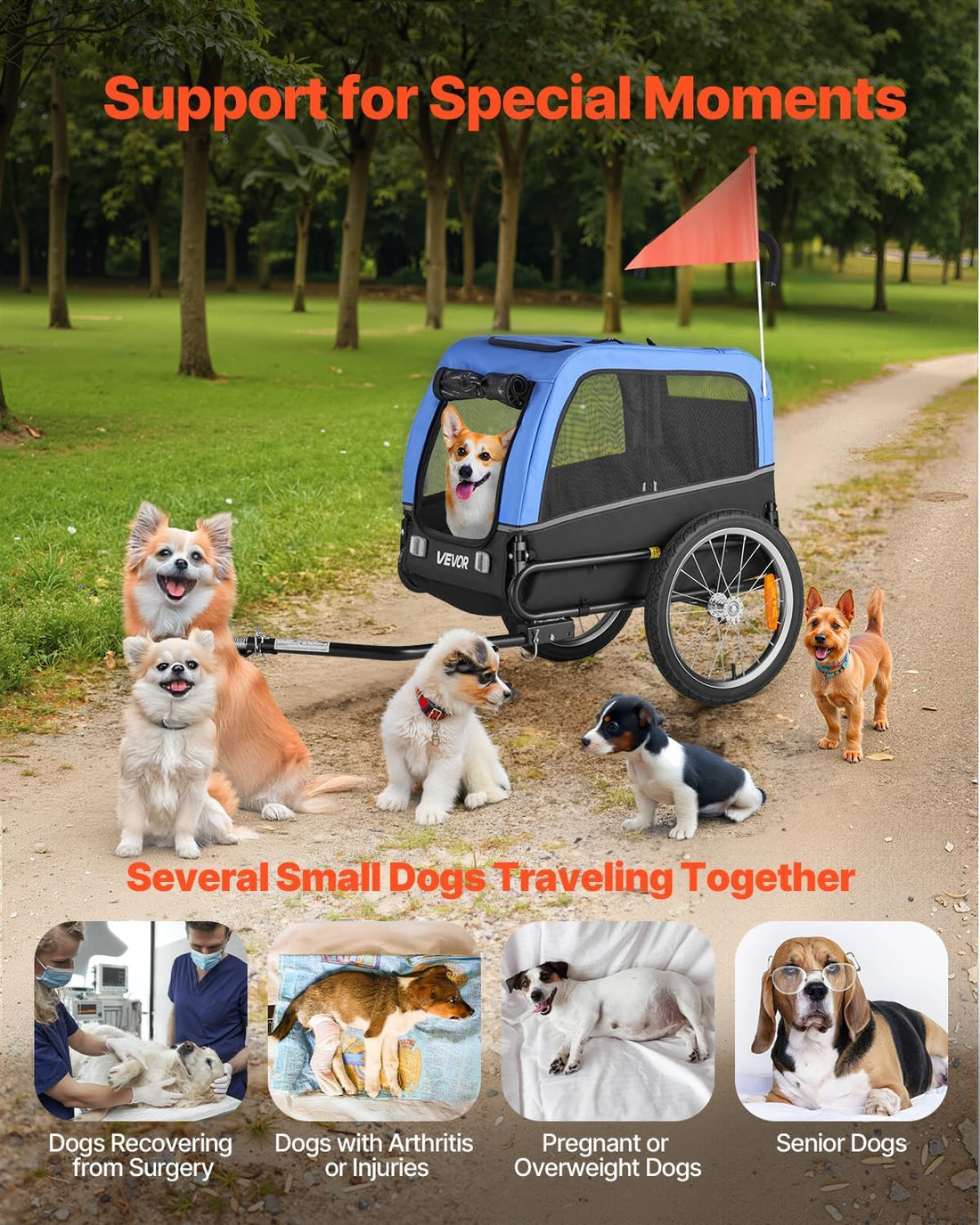 VEVOR Dog Bike Trailer, Supports up to 66 lbs