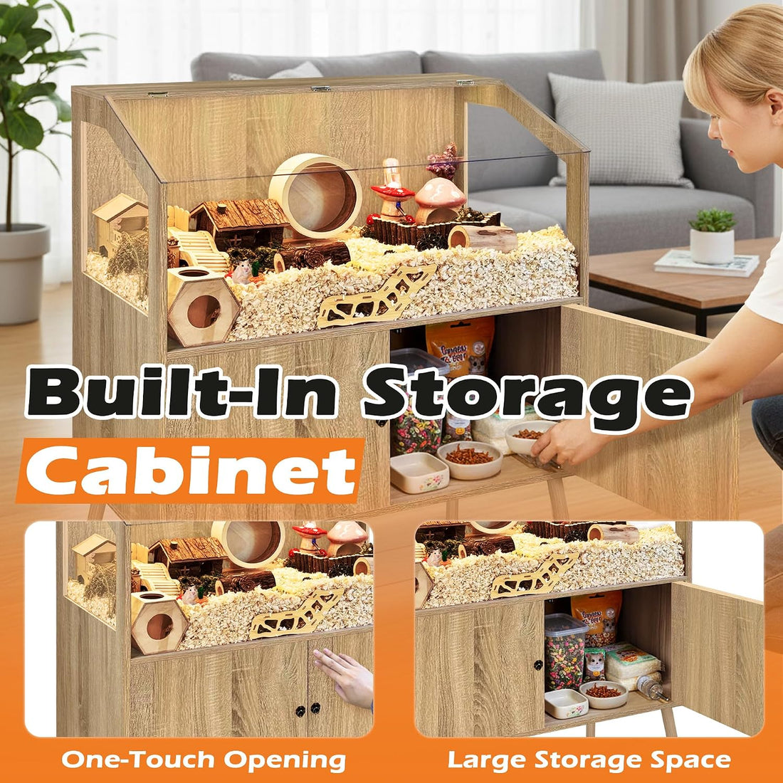 PROLEE Hamster Cage with Storage Cabinet,Large Hamster Encloure Chew