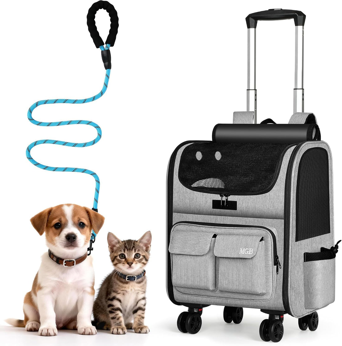 MGB Pet Carrier with Wheels, Rolling Cat Carrier Gray