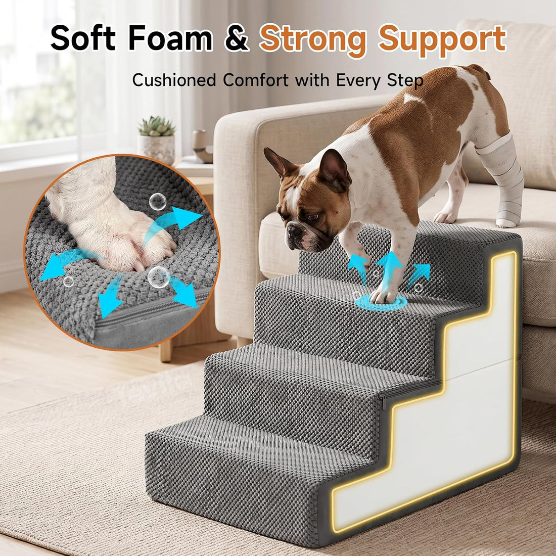 Foldable Dog Stairs for Small Dogs,Pet Steps for Bed & Couch,4-Step