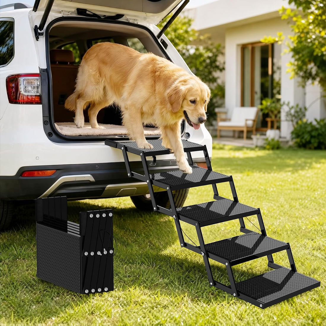 5-Step Dog Stairs for Car, Foldable Pet Steps for Large Dogs