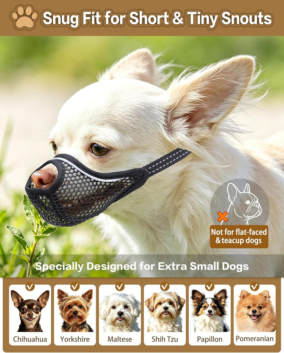 Soft Mesh Dog Muzzle for Short Snout Extra Small Dogs Anti-bite