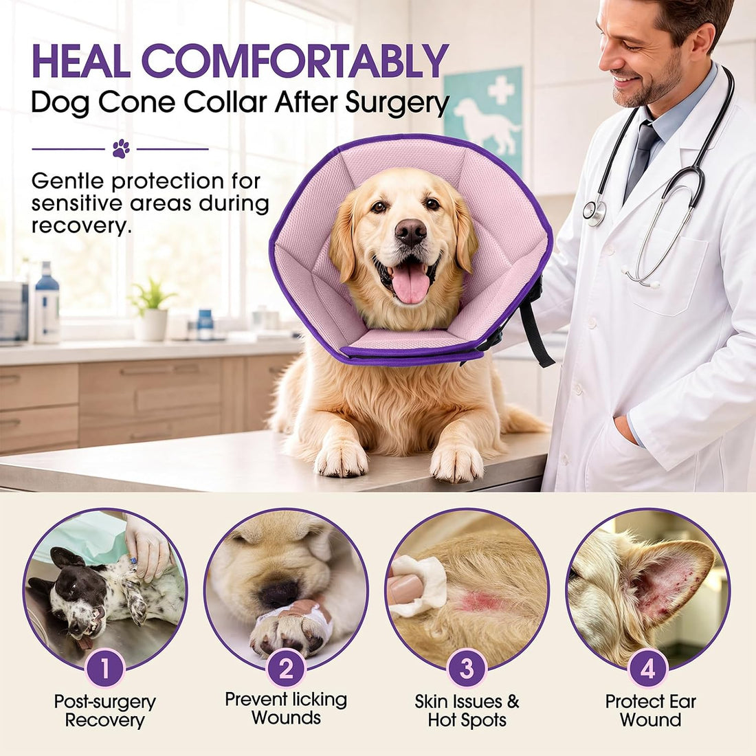 Dog Cone Collar After Surgery, Soft Cone for Dogs to Stop Licking