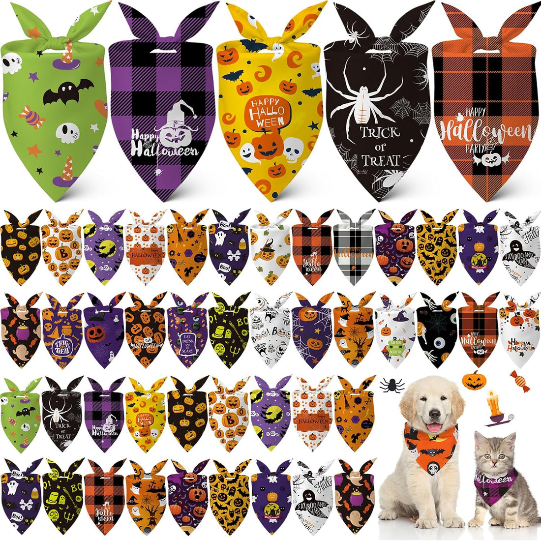 Sanwuta 60 Pcs Halloween Dog Bandanas Bulk Pet Bibs Scarf