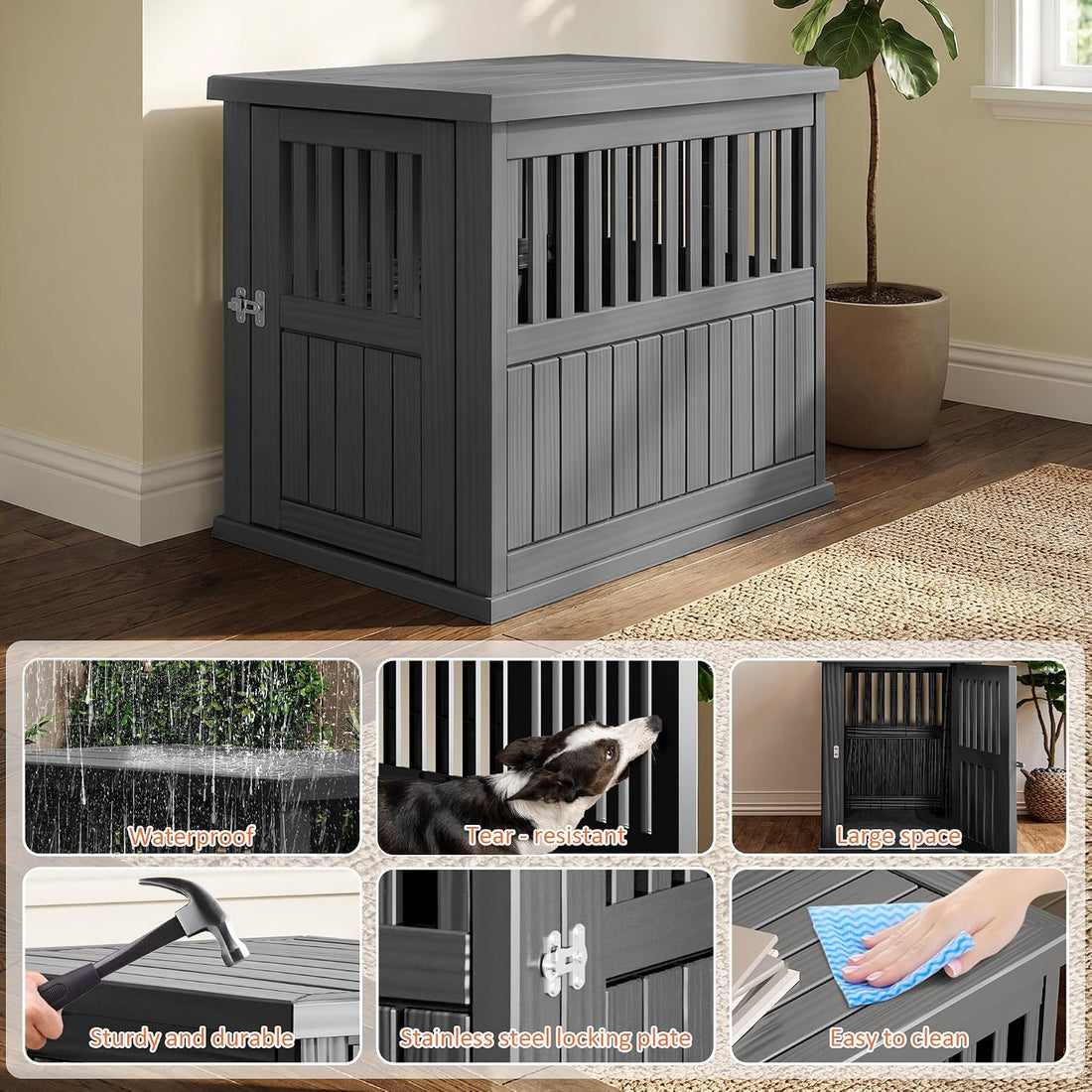 Fancyango Heavy Duty Dog Crate Furniture Lockable Indoor Outdoor