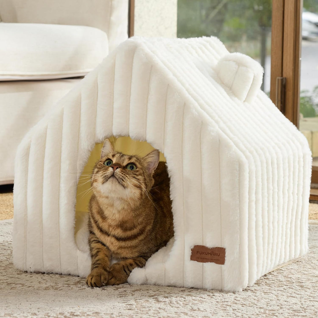 FUKUMARU Cat Bed Cave, Enclosed Washable Covered Dog Bed with Support
