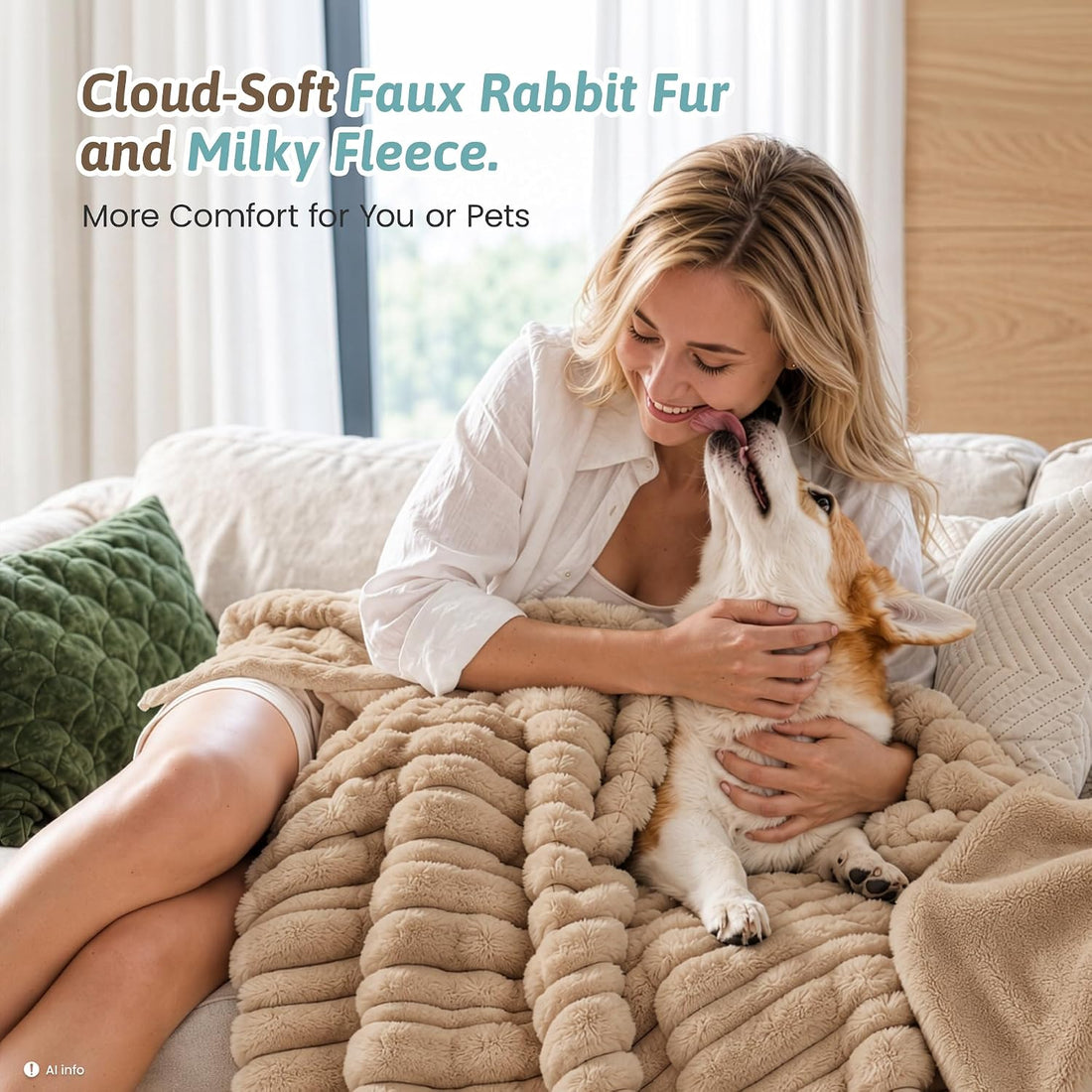 COZY KISS Waterproof Dog Blanket, Faux Fur Throw for Couch, 60"x80"