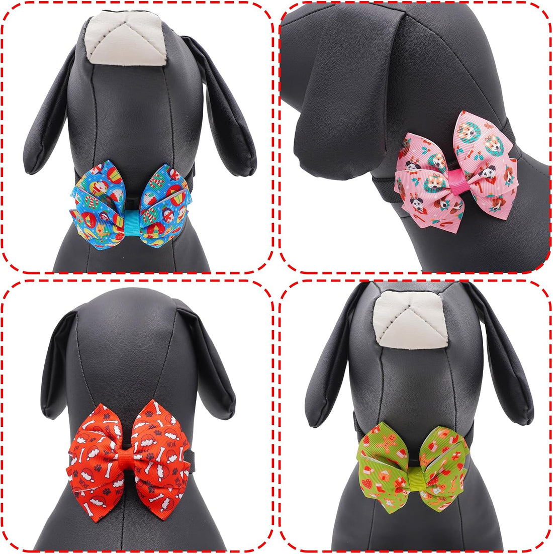 12PCS Christmas Dog Bowties Collar Attachment Sliding for Small