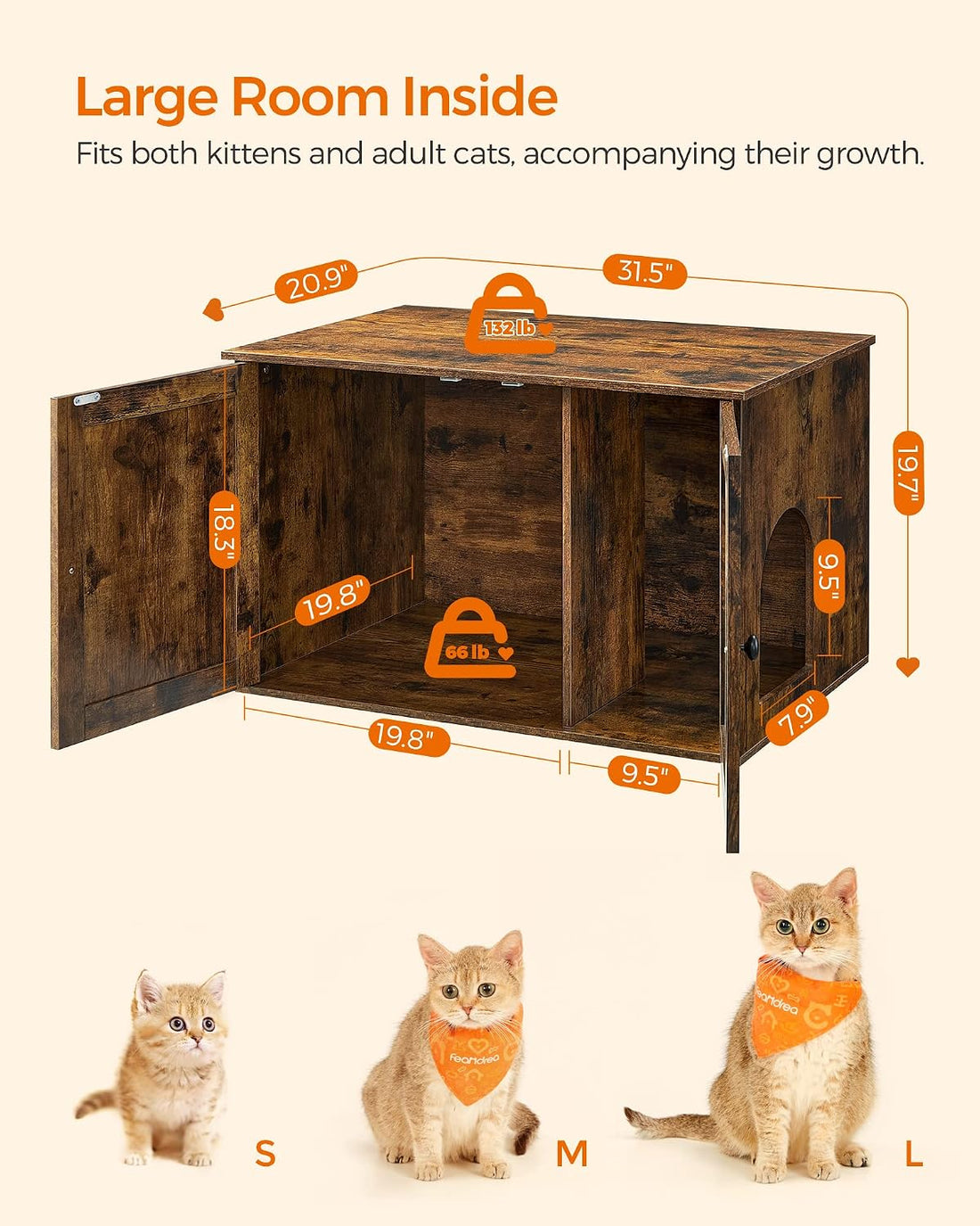 Feandrea Cat Litter Box Enclosure, End Table