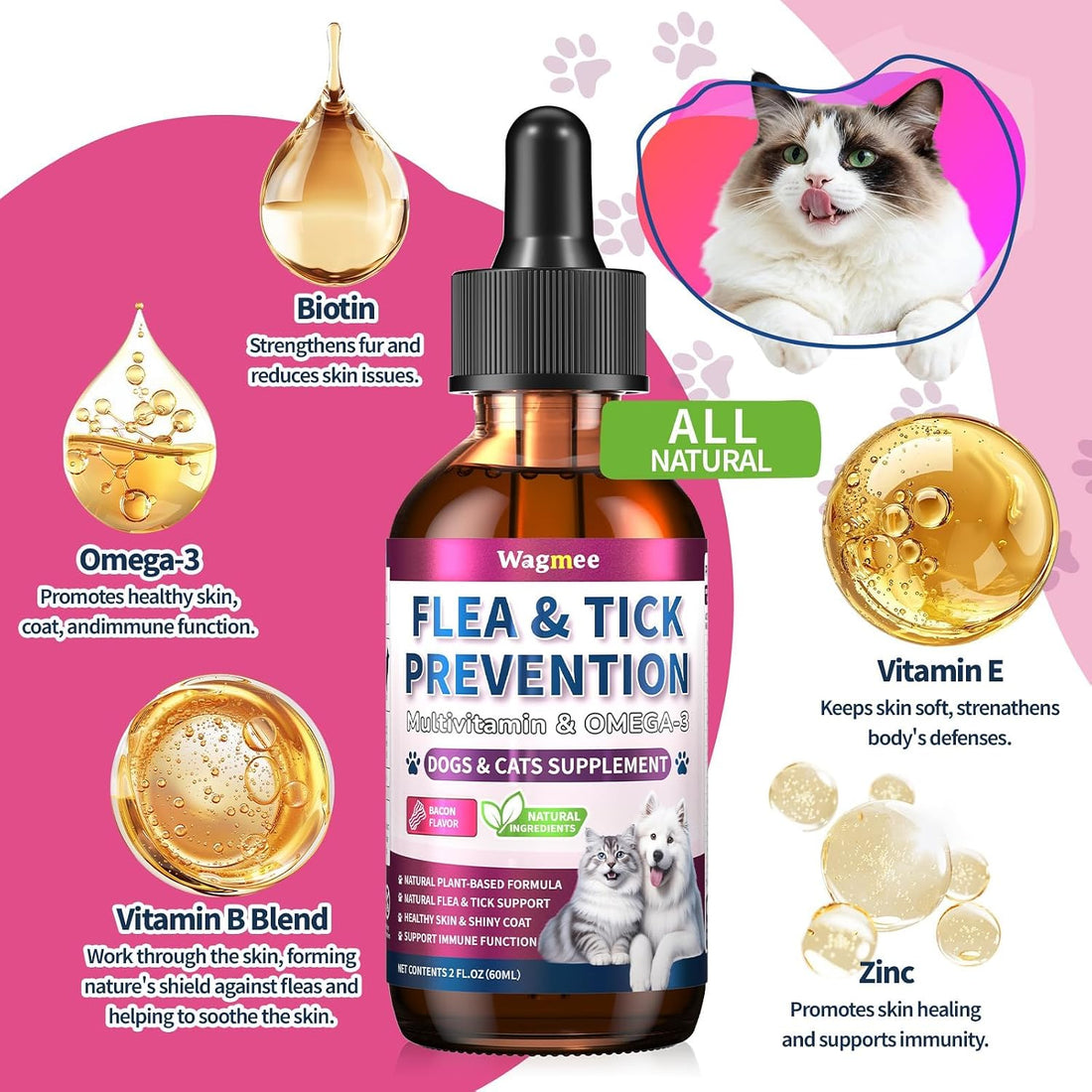 Flea and Tick Prevention for Cats & Dogs with Multivitamin 60ml