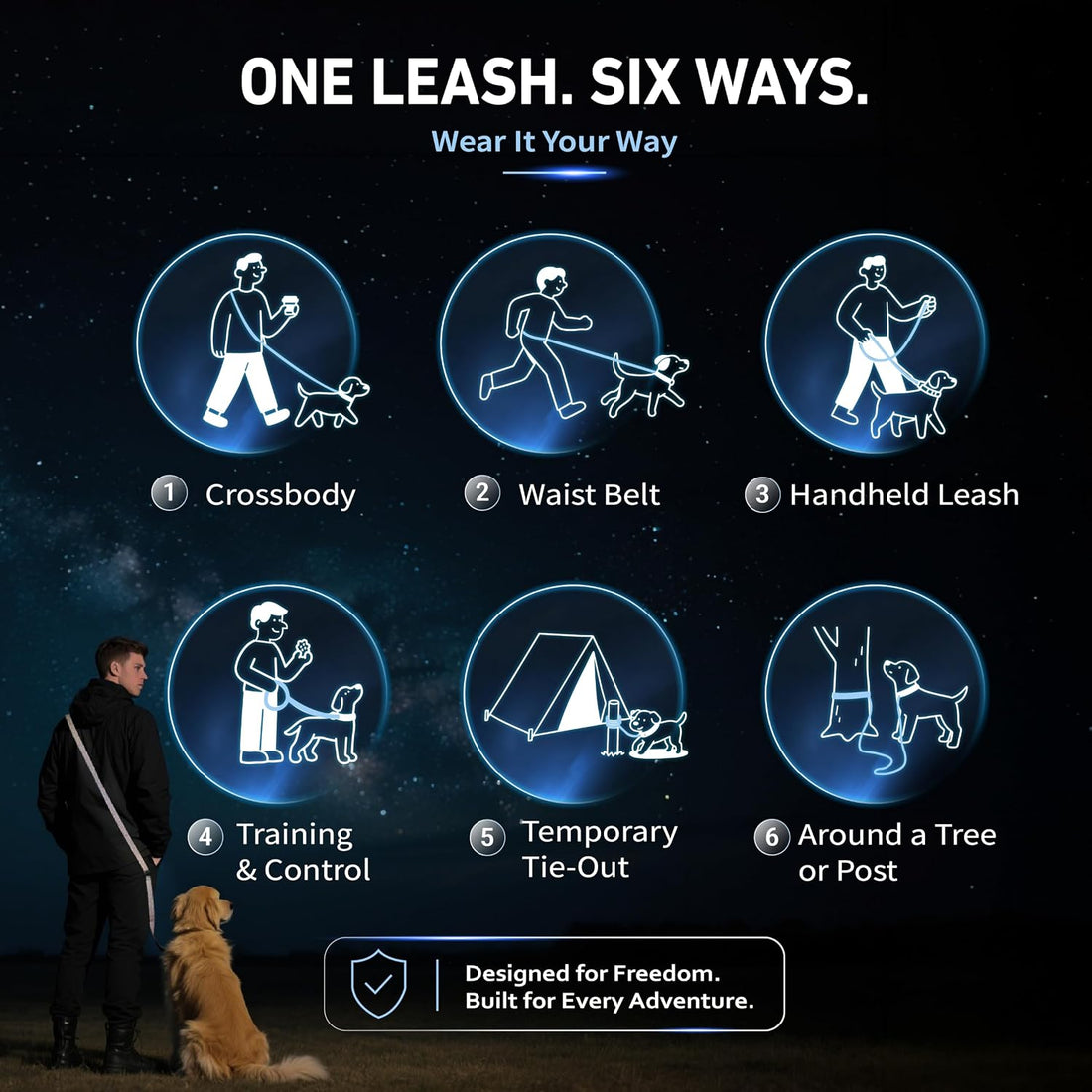 Hands Free Dog Leash,Galaxy Reflective Crossbody Leash