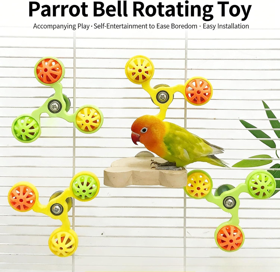 Bird Toys for Parakeets, Wheel Spinning Parrot Toy with Bells