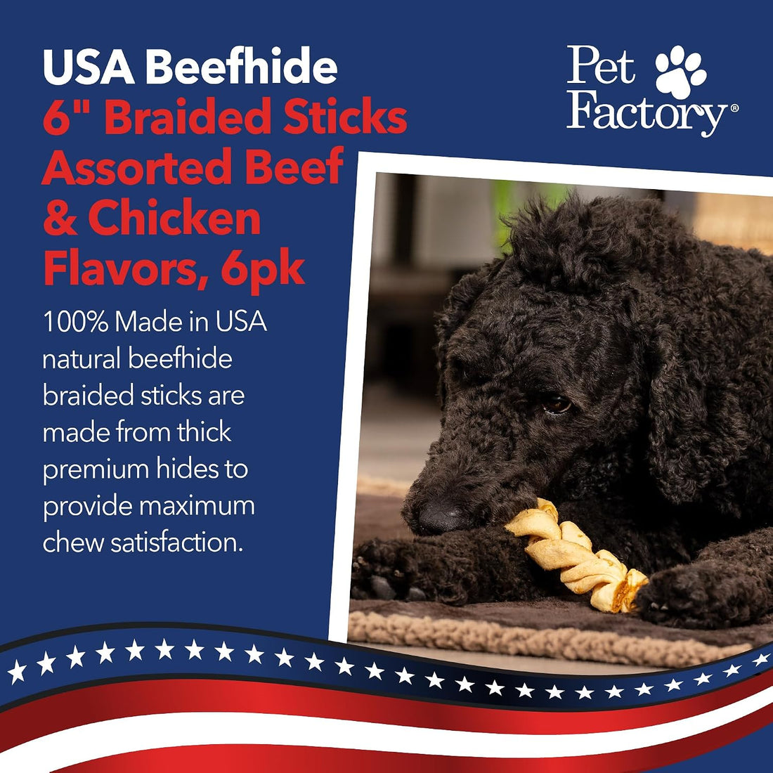 Pet Factory 100% USA Made Natural Beefhide Dog Chew Sticks