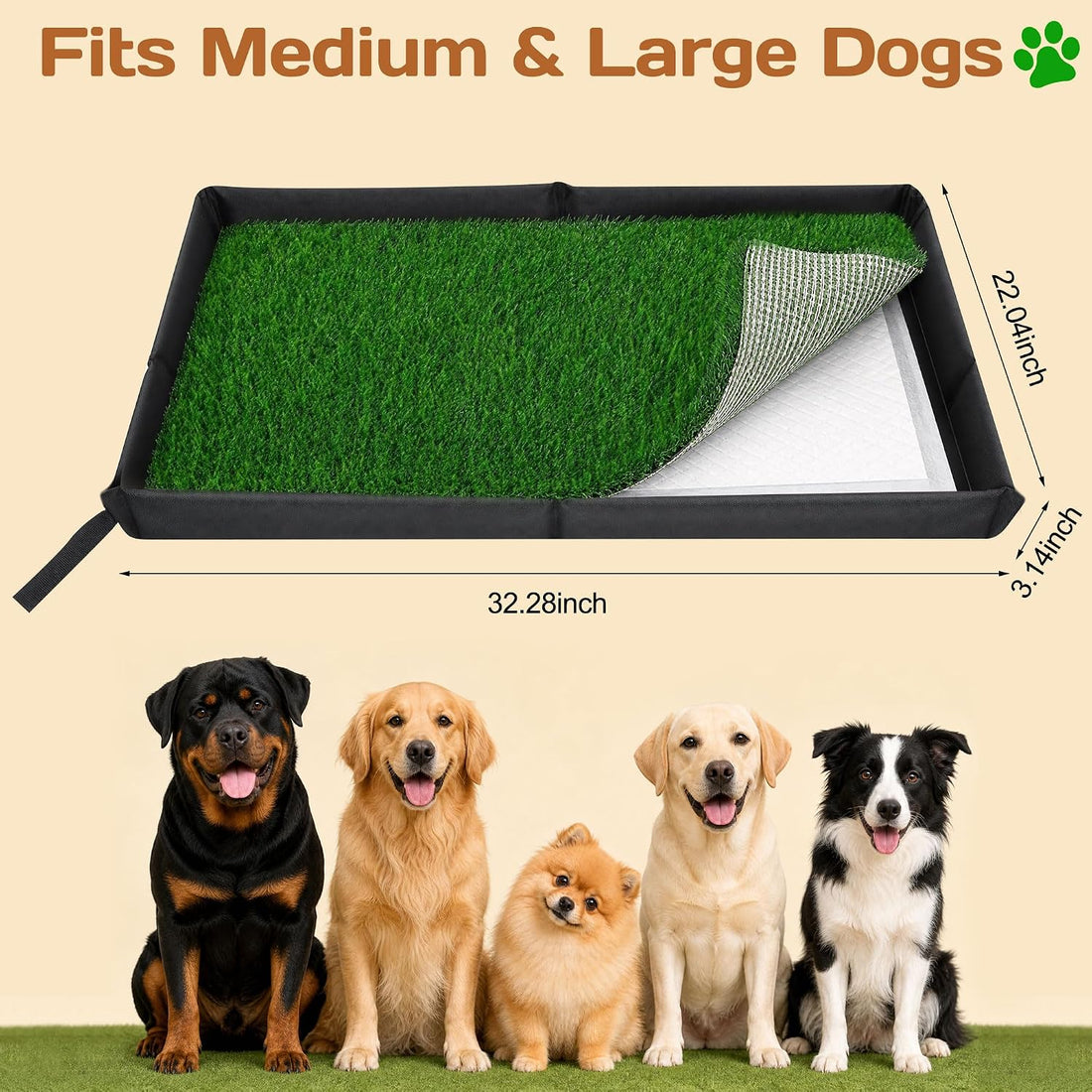 Dog Grass Pad with Tray 32"x22" Dog Potty Grass with 8pc Pee Pads