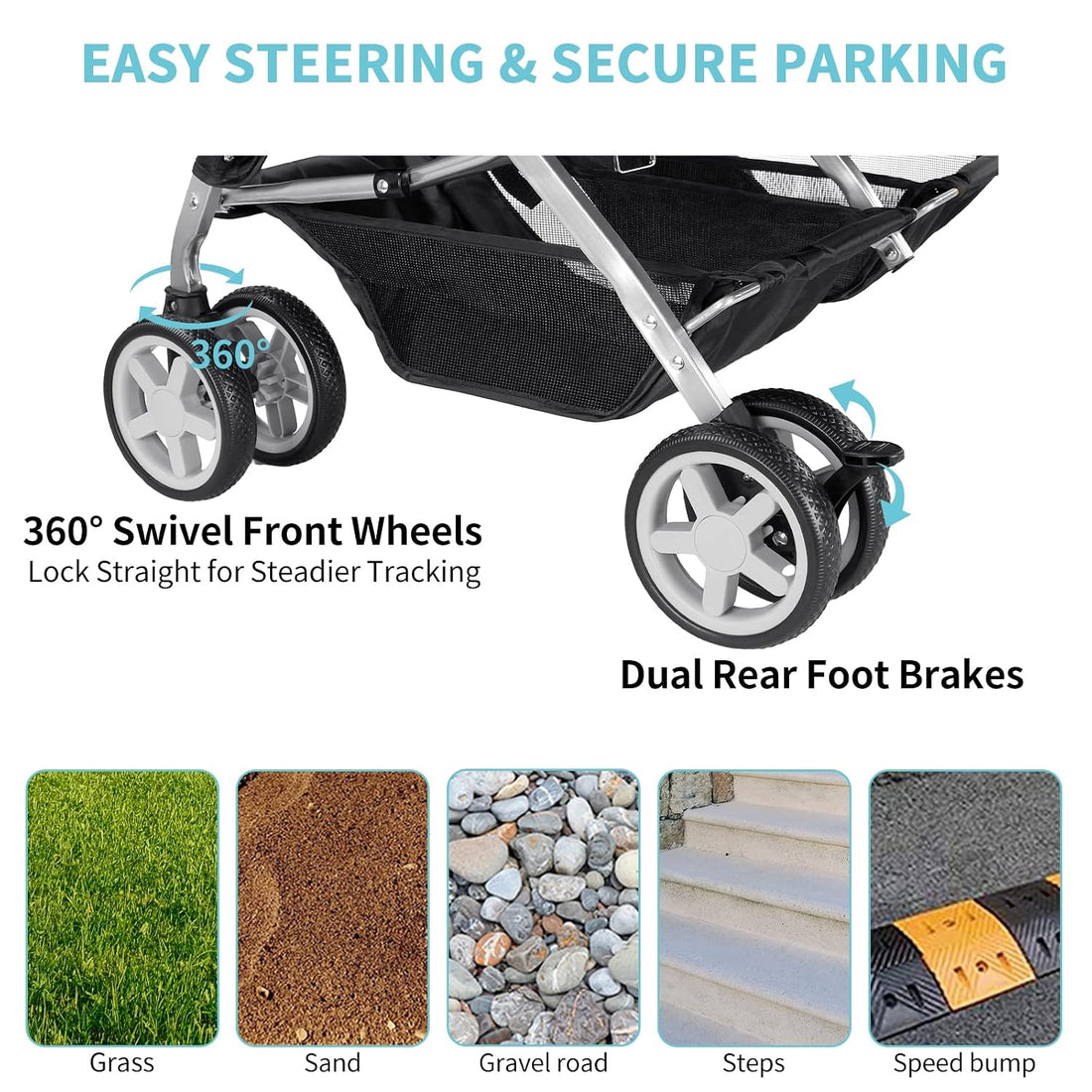 Double Pet Stroller for 2 Dogs & Cats, Side-by-Side