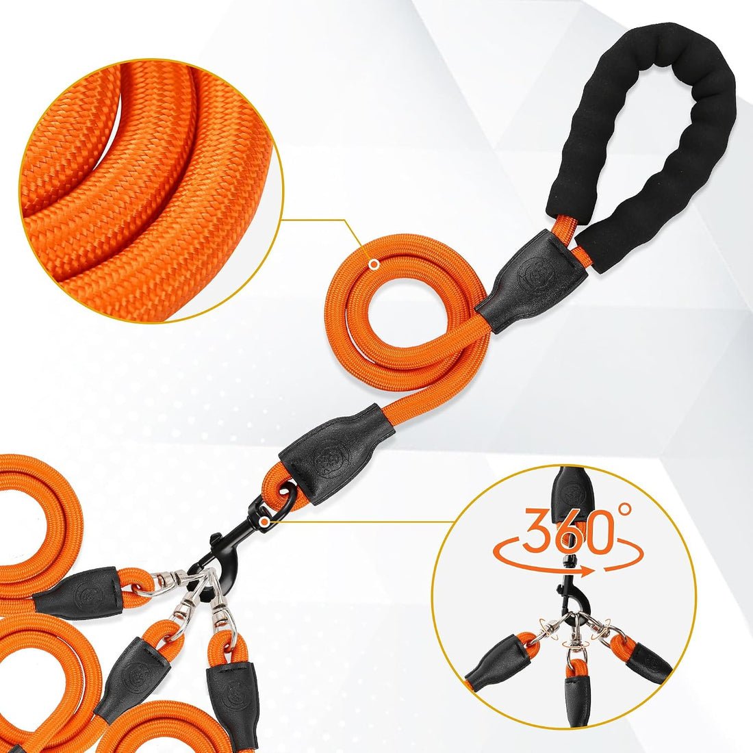 Heavy Duty 3 in 1 Dog Leash, 360 Swivel No Tangle No Pull Climbing
