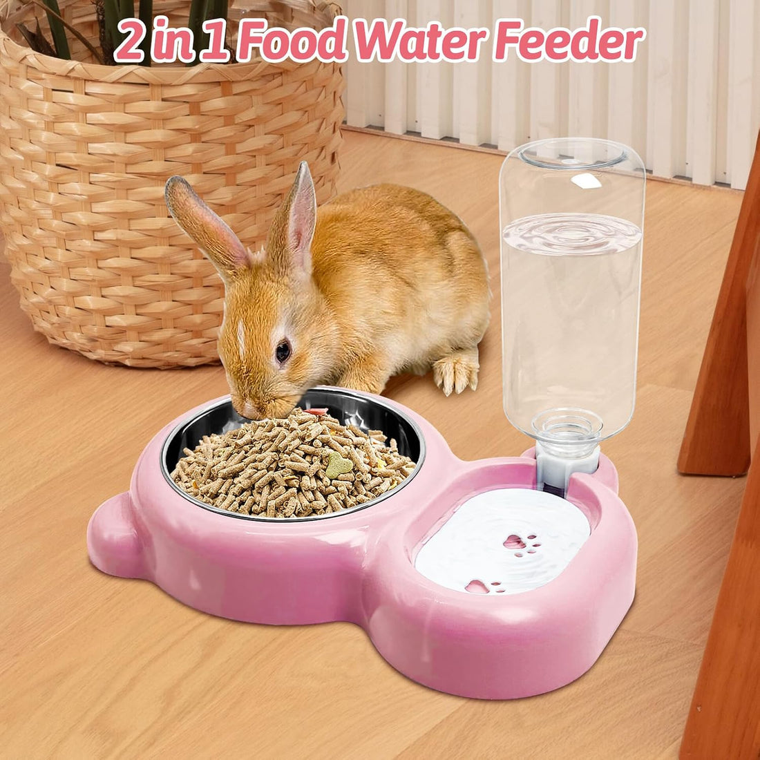 Rabbit Double Bowls Bunny Automatic Water Dispenser Detachable