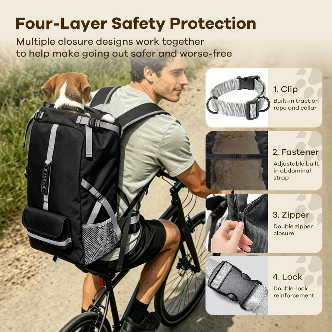 Dog Carrier Backpack, Ventilated Mesh Dog Carrier with Built-in Leash