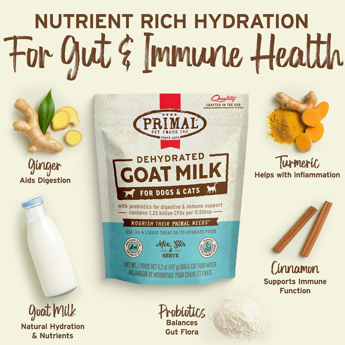 Primal Goat Milk Powder for Dogs & Cats, 5.2 oz (2 Pack)