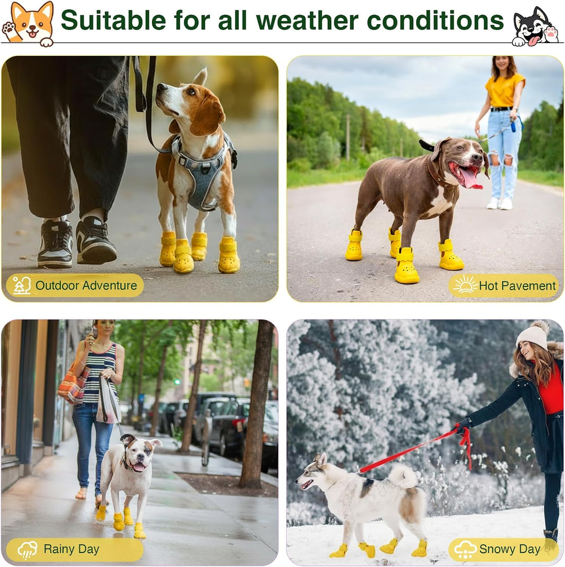 Dog Shoes for Hot Pavement and Snow - Waterproof, Non-Slip